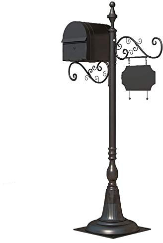 LXLA Briefkasten Außerhalb Der Mailbox mit Post, Schwerlast Verriegeln Mittel Briefkasten, Scroll Dekoratives Design, Adressplakette und 2 Schlüssel Enthalten (Color : Black)