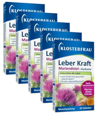 Klosterfrau Leber Kraft | Unterstützt die Lebergesundheit | Mit Mariendistel & Kurkuma | 5 x 30 Tabletten