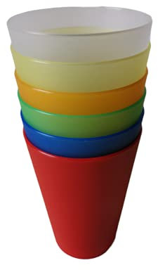 HMH-Shop Trinkbecher Partybecher 400ml Kinderbecher Campingbecher wiederverwendbar mehrweg Cups Farbwahl Gelb Blau Rot Weiß Orange Grün Garten Kunststoffbecher extra stabil (Mix, 6)