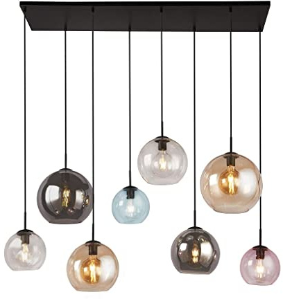 Searchlight Mardi Gras II Mardi Gras 8 Light Bar Pendelleuchte Mattschwarz, Color Glasschirme