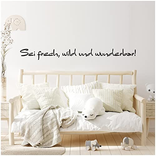 Wandtattoo Schrift Sprüche Zitate für Kinderzimmer Babyzimmer Aufkleber Folie Schwarz Matt Deko Selbstklebend YX036-02 (Sei frech wild und wunderbar)