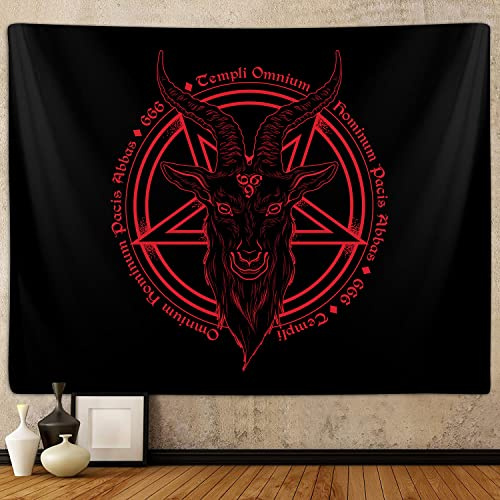 Satanic Pentagramm Wandteppich für Schlafzimmer, Baphomet Statue Kunst Ziegenkopf Schädel heidnische Wandteppiche Wandbehang für College Wohnheim Wohnzimmer Männer Dekor 152,4 x 101,6 cm, schwarz und