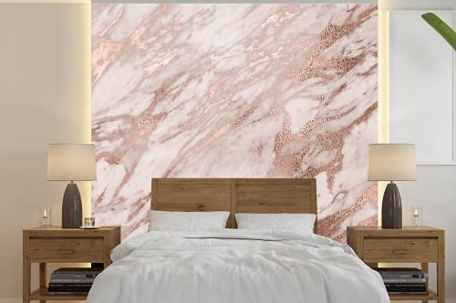 MuchoWow Papier peint Marbre - Rose - Or - Rose Papier peint photo 220x220 cm Papier peint imprimé