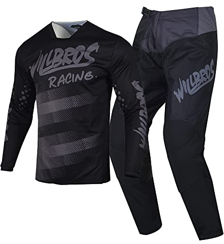 Willbros Motocross Jersey Hose Combo Herren Offroad Dreckiges Fahrrad Reiten MX Ausrüstungsset Rennbekleidung Schwarz Grau (Jersey XXL Pants 38)