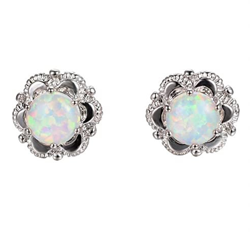 ZLING Kleine Blume Ohrstecker Für Frauen Weiß/blau Feueropal Ohrringe Weißgold Gefüllt Schmuck Hochzeit Zubehör