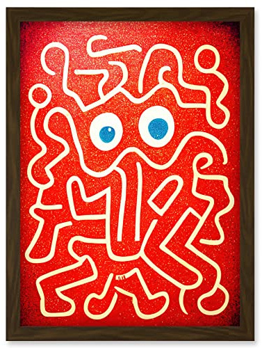 Doppelganger33 LTD Line Drawing On Red With Googly Eyes Artwork Framed Wall Art Print A4