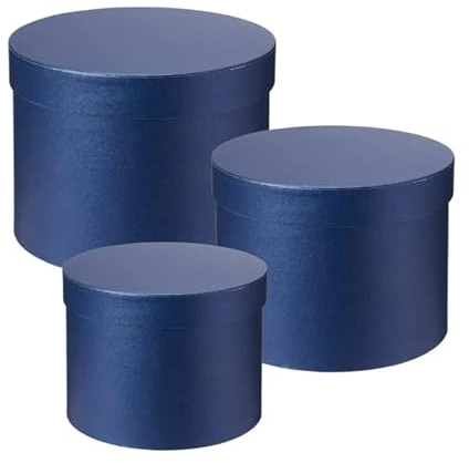 Navy Blue Round Symphony Lined Hat Boxes (Set of 3) Oasis