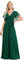 Ever-Pretty Damen Ballkleider Gürtel A-Linie Empire Kurze Ärmel V-Ausschnitt Chiffon Abendkleid Elegant Dunkelgrün 48EU