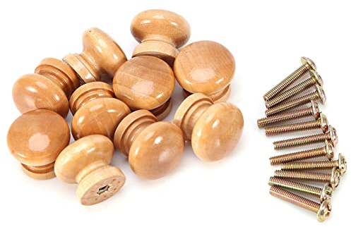 Poignée Ronde de Porte en Bois Naturel, Boutons de Cabinet et Tiroir Meuble, 10 Pièces