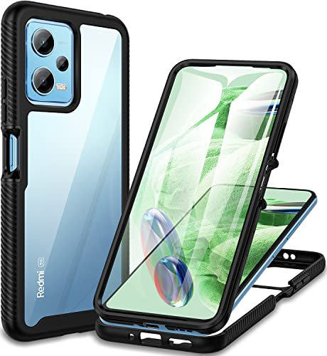 CENHUFO Funda Xiaomi Redmi Note 12 5G / Poco X5 5G, Carcasa Antigolpes 360 Grados con Protector Pantalla Integrado Robusta Doble Cara Bumper Case Transparente Anti-Amarilleo Completa Capa - Negro