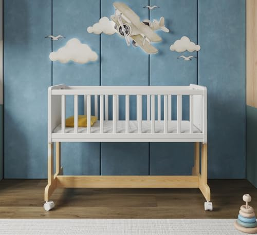 Love For Sleep | SmartCrib 6in1 Baby Bedside Crib with Premium Aloe Vera Mattress | Co-Sleeper with 10 Adjustable Heights | Straps and Wheels Included | Next2Me Cot for Newborn & Infants (White/Pine)
