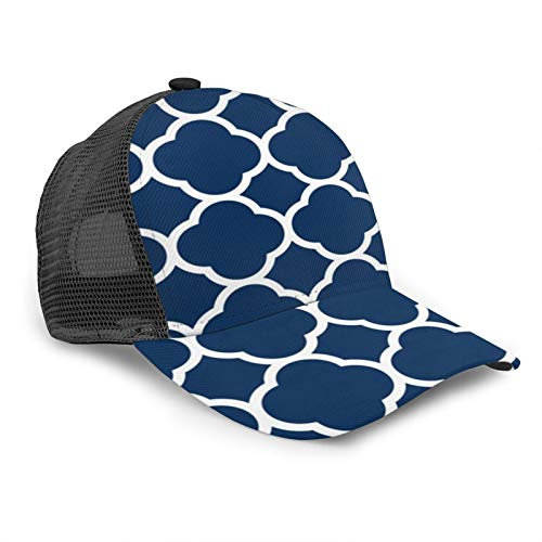 Oaieltj Unisex Baseballkappe Unisex Verstellbare Snapback Cap Cool Hip Hop Trucker Hut Atmungsaktiv Papa Hut, Marokkanisches Vierpass-Gitter, Marineblau / Weiß, One size
