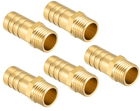 QUARKZMAN 12mm Barbelé à G1/4 Filet Mâle Tuyau x 5PCS Droit Laiton Raccord cannelé Tuyau Raccord pour Air Eau Carburant Pneumatique Tuyau, Or