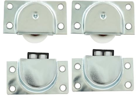 Litoexpe Lot de 2 paires de quincaillerie pour porte d'armoire coulissante, en acier inoxydable, roues de porte coulissante noires pour placard, armoire, armoire (argenté)