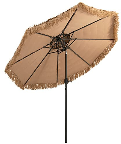COSTWAY Sombrilla Terraza Exterior con Techo de Paja de PE, Sombrilla Hawaiana con 8 Varillas, Botón para Inclinación, Parasol Exterior con Doble Respiradero para Playa Patio Piscina (270cm)