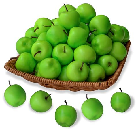 Laiiqi 30 Stück Mini künstliche Äpfel, gefälschte kleine grüne Apfel Mini-Früchte realistische lebensechte Simulation Äpfel für Home Party Weihnachtsbaum Dekor Äpfel Fotografie Requisiten