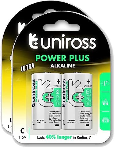 UNIROSS Pack de 2 x 2 Piles Alcalines C-LR14 Power Plus 1,5V