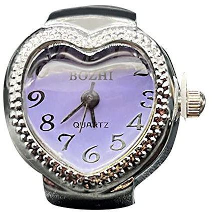 Damenring Edelstahl Echter Uhrenring, um die Zeit zu sagen, Vintage-Uhrenring, runder klobiger Ring, silberner verstellbarer Ring, modischer Uhrenschmuck Ringelstrumpfhose Rot (Purple, One Size)