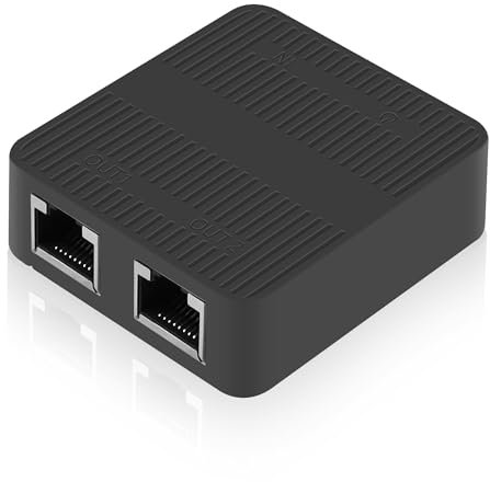 CERRXIANR RJ45-Ethernet-Splitter-Adapter Gigabit, RJ45-Netzwerk-Splitter 1 auf 2, Cat5, Cat6, Cat7 RJ45-Netzwerkverlängerungsanschluss, 2 Ports. Geräte teilen das Internet gleichzeitig (Schwarz)