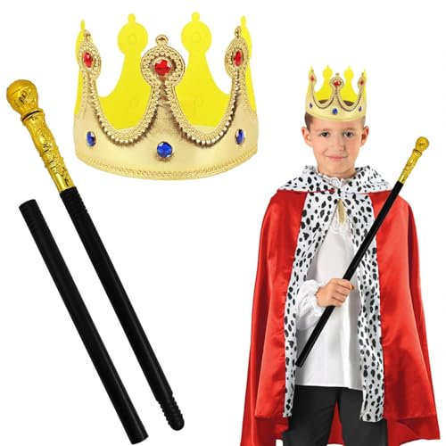 Hpbaggy Königskrone,Gehstock,Royales Set mit Zepter und Krone,perfekte Accessoire für Ihr Königskostüm,Krone König für Kinder Erwachsene,für Karneval,Halloween,Cosplay Verkleiden