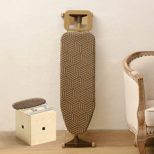 Bügelbrett Mit T-Bein, Bügelbrett Mit Goldenem Rahmen, Höhenverstellbar, Faltbar, Dampfbügelablage, Bezug Aus 100% Baumwolle Mit Extradicker Polsterung Für Bequemes Bügeln, Für Waschküchen Oder Sch