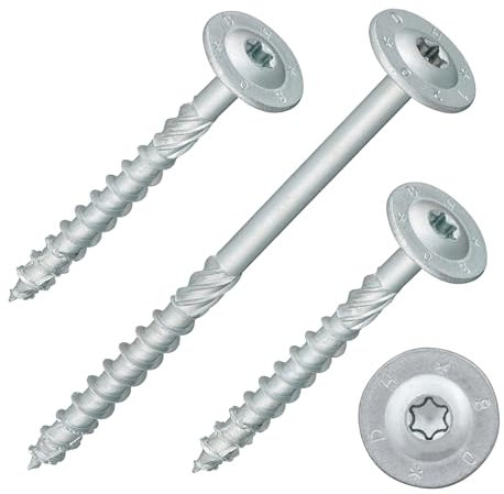 Tellerkopfschrauben mit Torx-Antrieb (TX) | galv. verzinkt | verstärkter Kopf + Reibschaft + Cut-Spitze | mit ETA-Zulassung | Holzbauschrauben | Konstruktionsschrauben (8 x 80 mm, 10 Stück)