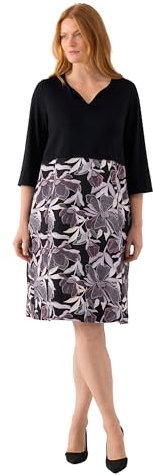 Ulla Popken Damen große Größen Übergrößen Plus Size Kleid, Materialmix, Tunika-Ausschnitt, 3/4-Arm schwarz 46+ 823817100-46+