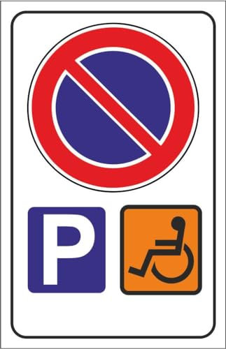 M-ITALY CARTELLO SEGNALETICO - PARCHEGGIO DISABILI DIVIETO DI SOSTA - Adesivo Extra Resistente, Pannello in Forex, Pannello In Alluminio (20x31, Alluminio)