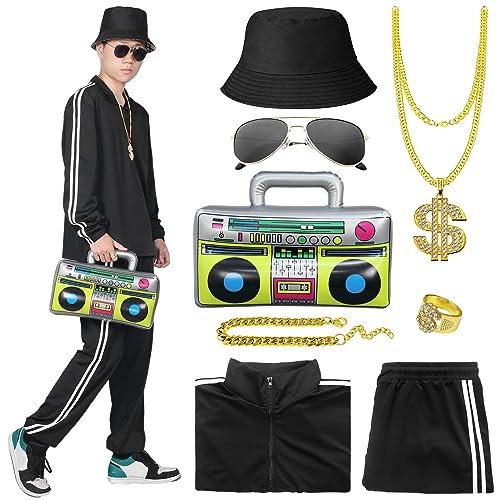 Metaparty 80er Jahre Outfit Herren Damen, Trainingsanzug 70er 80er Jacke Hose Anzug, 80er Jahre Kostüm mit Stirnband Armbänder Brille Paare, Retro Style Jogginganzug Bad Taste Outfit Karneval