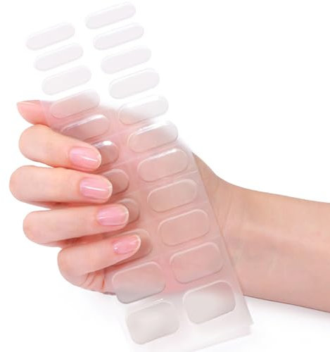 Semi Cured Gel Nails Strips - 22cps Stickers Nail Wraps Soft Self - Transparent Full Wraps Nail Polish Stickers French Style With Nail File & Wooden Cuticle Stick