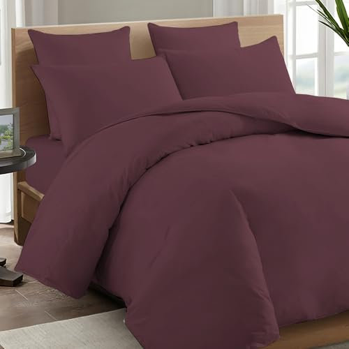 Pizuna 600 Fadenzahl aus Baumwolle Bettwäsche Dunkelviolett, 100% Langstaple Baumwolle Bettbezug und Kissenbezug, 3-Teilig Bettwäscheset 200x200 + 70x90 Dunkelviolett