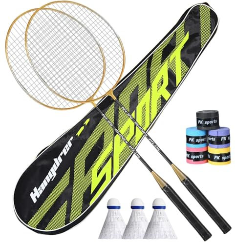Badmintonschläger-Set | Badminton-Netz-Set mit Nylonsaiten 2-teilig | Schweißabsorbierendes Badminton-Set für Erwachsene | leichtes Federball-Set für Anfänger