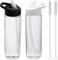WHILIERA Botella de agua de 700 ml con pajita, botellas de agua de plástico para deportes, sin BPA, con 2 cepillos de pajilla, botella para correr, correr, actividades al aire libre