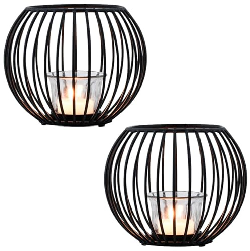 2er Set Modernes Windlicht Spectro modern aus Metall in Schwarz 15 cm