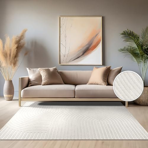 Paco Home Teppich In- & Outdoor, Moderne abstrakte Boho Designs mit 3D Struktur, robust & wetterfest, ideal für Terrasse Wohnzimmer & Küche, Grösse:60x100 cm, Farbe:Creme 6