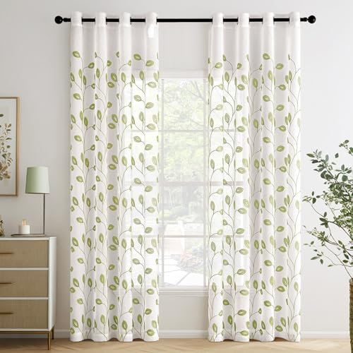 MIULEE Gardinen Voile Vorhänge mit Ösen Paneelvorhang für zu Hause, Wohnzimmer und Schlafzimmer 2er Set Grün 245x140 cm
