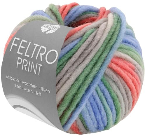 LANA GROSSA Feltro Print | Filzgarn für Kreativhandwerk, hochwertige Wolle zum Nass- und Trockenfilzen | Handstrickgarn aus 100% Schurwolle | 50g Wolle zum Stricken & Häkeln | 50m FB 1309