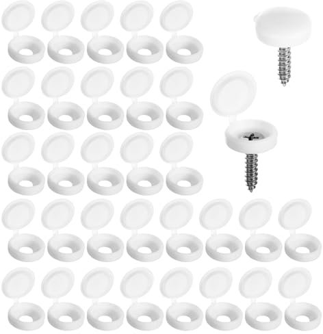 ZEYIYER 100PCS Screw Caps White, 13.5 mm Plastic Hinged Screw Caps, Folding Screw Cover Cap Shutter Fasteners Bolt Covers Caps Screw Heads Caps for M4 Screws(White)