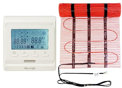 Warmcoin elektrische Fußbodenheizung Set 9 m² 160 W/m² – Thermostat W51 Weiß mit verbessertem Sensor – Heizmatte für Laminat, Vinyl, Fliesen – Fußbodenheizung Komplettset