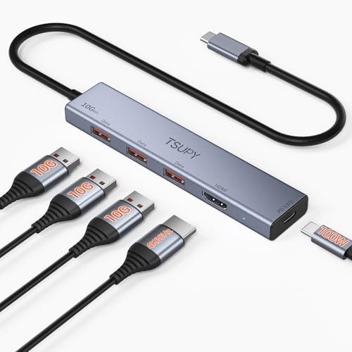 TSUPY 10Gbps Hub USB C HDMI 4K 60Hz, PD 100w, 5 in 1 Docking Station USB C, 3 USB-A 3.2 Gen 2 Compatibile con MacBook Pro Air M3 M2 M1, iPad, iPhone 16 Pro Max