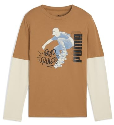 PUMA Jungen MID90s Layered Langarmshirt 140, Melted Caramel Brown