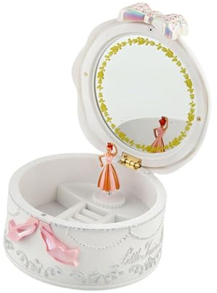 Hellery Balletttänzerin, Spieluhr, Schmuckschatulle, Stilvolle Schmuckaufbewahrungsbox mit Schminkspiegel, Mehrzweck für Wohnheim, Wohnzimmer, Mädchen, Weiß