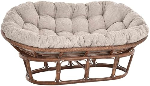 Krines Home Papasansessel XXL mit Kissen Relax Papasan Chair Natur Rattan Liegesessel (Dunkelbraun, Zweisitzer)