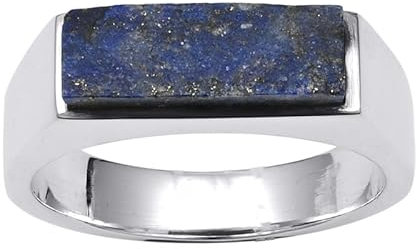 NILOY 925 Sterling Silber Ring Lapislazuli Edelstein Schöner Ring Mit Natürlichem Edelstein Ring Größe Männer Und Frauen Handgemachter Schmuck PGR-0014_75 (23.9)