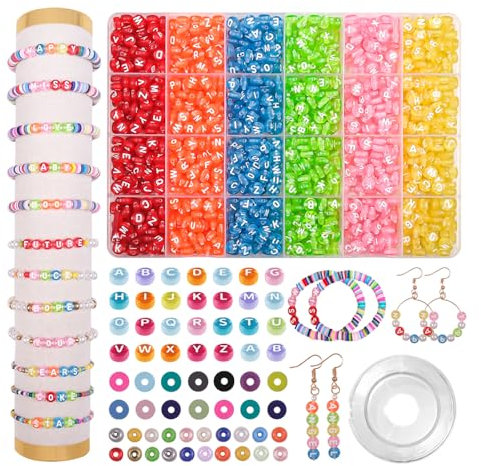 JHWELRG Perlen für Armbänder Selber Machen Bunte Perlen,mit Candy Buchstabenperlen,Clay Perlen,Alphabet Buchstaben Bastelset für Halskette Haarband Schmuck Basteln Schmuckherstellung Set