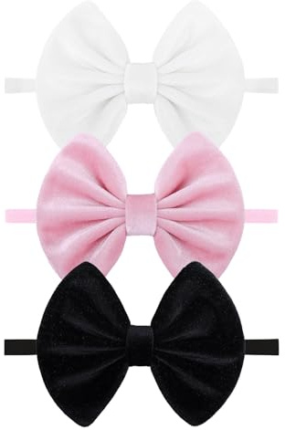 ONENINEDREAM Samt-Schleifen, weich, elastisch, Nylon, für Mädchen, Haargummi, Schleifen, schwarz, weiß, rosa, handgefertigt, für Neugeborene, Kleinkinder, Kinder, Haarschmuck