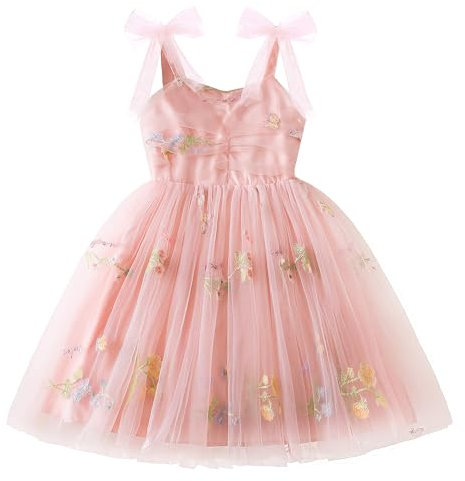 AIEOE Abito Cerimonia Neonata Tulle Leggero Principessa Doppia Gonna Ricamata per Eventi Speciali Rosa 5 Anni