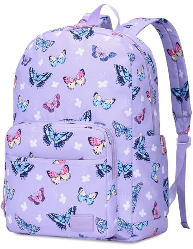 VASCHY Mochila Escolar Niña 17 L Mariposas Lavanda, Ligera y Resistente al Agua, 30 x 13 x 43 cm