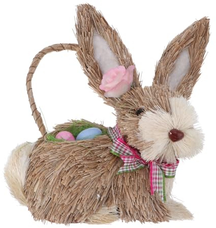 ERINGOGO Stroh Kaninchen Osterdeko Handgewebte Hasenfigur | Strohmaterial, 21.0 X 18.0 X 9.0 cm, Für Tischdeko, Terrarium Und Mikrolandschaft