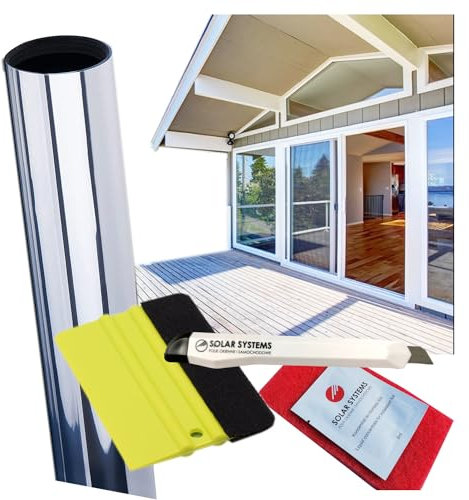 Solar Systems - Spiegelfolie Fenster Sichtschutz - Fensterfolie von Innen Durchsichtig von Aussen Blickdicht - Innenmontage, UV Schutz, Selbstklebend, mit Montagesatz - 100x100cm